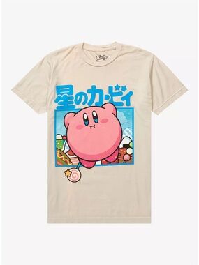 Hot Topic White Kirby Graphic Tee with Pink and Blue Print